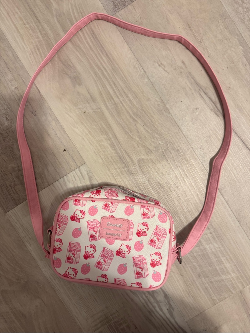 Hello Kitty Pink and White Strawberry Print Crossbody Bag
